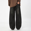 Washed Distressed Split Design Machete Jeans - Baggy