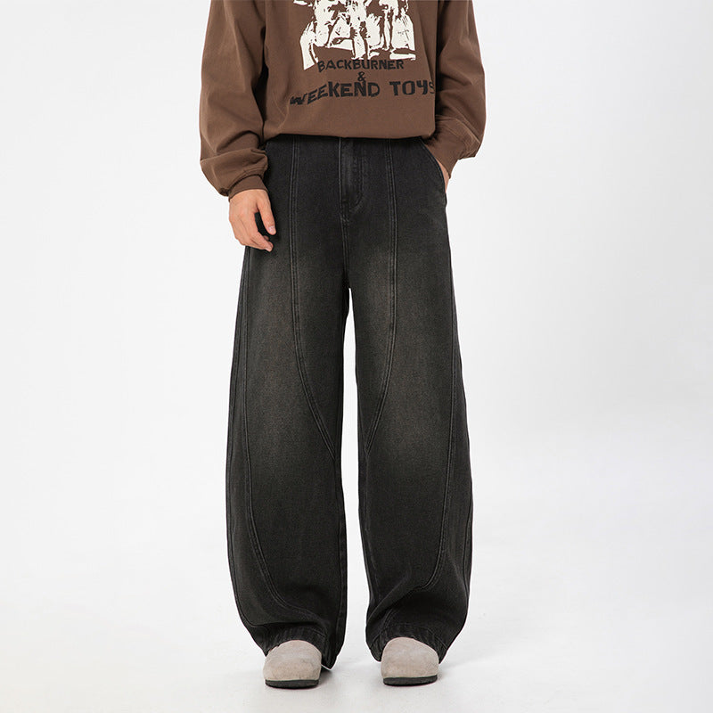 Washed Distressed Split Design Machete Jeans - Baggy