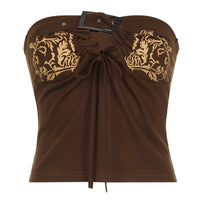 Women’s Vintage Printed Hollow-out Tube Top Vest - Brown / L - T-Shirts